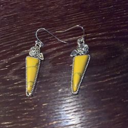 Silver Tone Yellow Pierced Earrings 