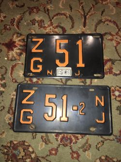 1956 matching pair NJ license plate and 1952 front NJ license plate