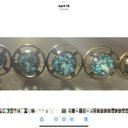 14kg  5 Blue Zircon Gemstone Bar Brooch Antique