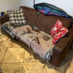 Fake Leather/cloth Brown Couch 