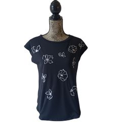 Wild Kiss women's black floral embroidered short-sleeve top size S