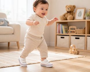 Baby White Canvas Sneakers Size 5 – Double Velcro Toddler Walking Shoes