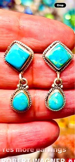 AUTH NEW NAVAJO STERLING HANDMADE KINGMAN TURQ DROP KITE BEAUTY EARRINGS ASK $350 BARGAIN CASH