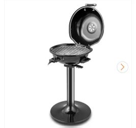 Portable 1600-Watt BBQ Electric Grill in Black withTemperature Control and Grease Collector