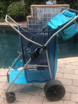Tommy Bahama Wonder Wheeler Deluxe Folding Beach Cart, Portable Caddy for Towels and Accessories