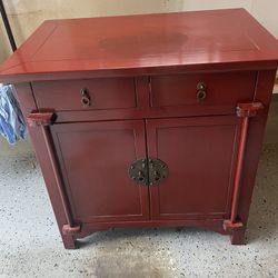 Red lacquer painted oriental Chinese cabinet 30x 19x33 