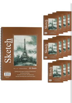 GIFTEXPRESS Pack of 12 Letter Size Sketch Book Bound Spiral Premium Sketch Pads Set, Pencil Sketch Book 30 Sheets Each, 8.5" X 11" Side Wire Bound, Wh