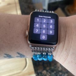 Apple Watch Series 3 Blue Apatite Stone Bead Bracelet W/ Charger 