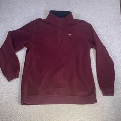 Tommy Jeans Hilfiger Fleece Mens Large Maroon Red 1/4 Quarter Zip Pullover