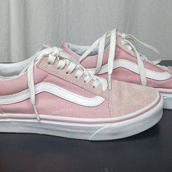 Vans Old Skool Womens 6.5 Shoes Pink Canvas Suede Sneakers Lace Up Low Skate