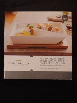 Threshold 3 Piece Serving Set Porcelain & Bamboo