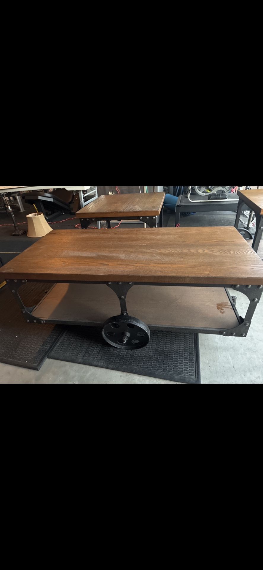 Great Deal Industrial Coffee Table $70 Wooden top with metal frame and Two End Tables