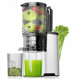 Ean Oruus Cold Press Juicer, 5.8" Wide Feed Chute Juice Extractor Machine with 400W, High Juice Yield, Slow Masticating Juicer for Whole Vegetables & 
