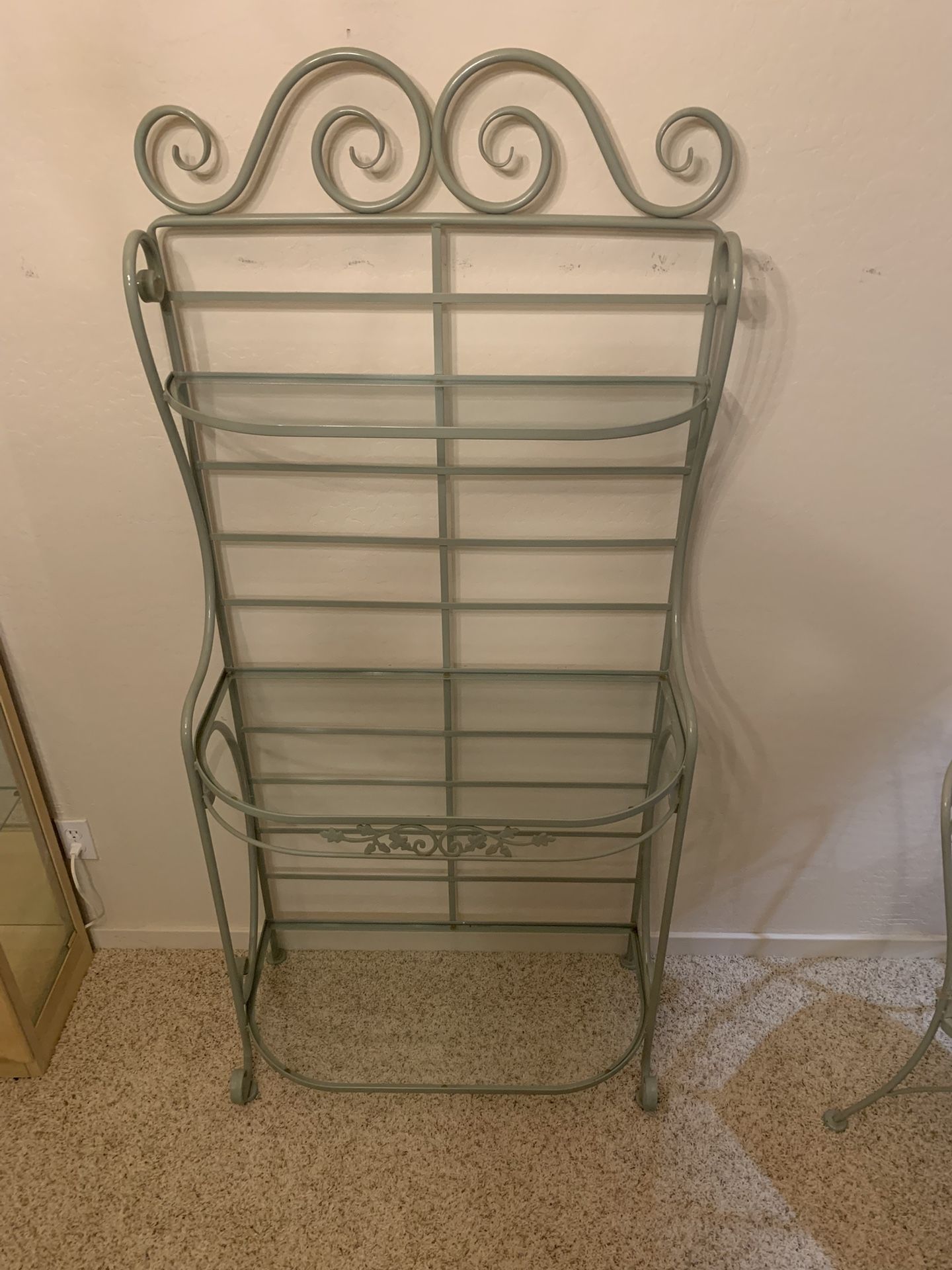 Glass Table And Matching Bakers Rack
