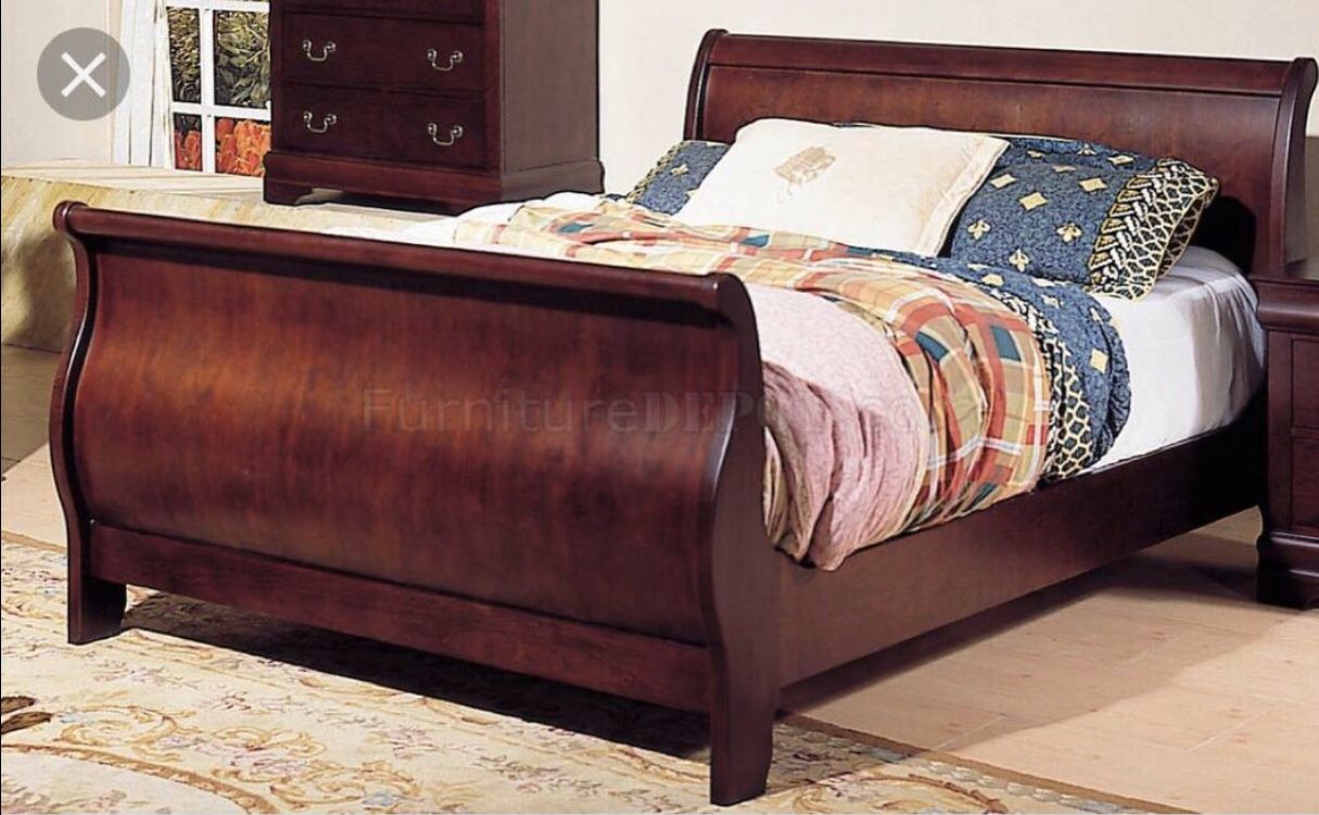 Queen Cherry Sleigh Bed Frame