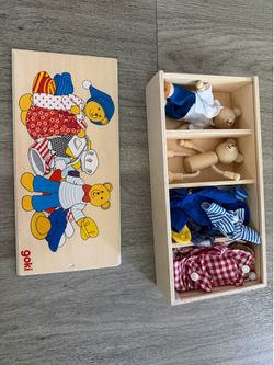 Goki wooden dress up bear toy set