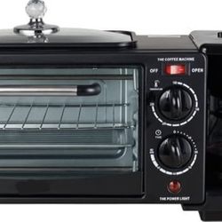 3-in-1 Breakfast Station - Includes Coffee Maker, Non-Stick Griddle, and 4-Slice Toaster Oven - Versatile Breakfast Maker with Timer Suitable for Kitc