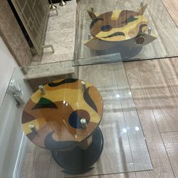 High end italian modern glass dining table and side table abstract set