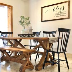 REAL WOOD FARMHOUSE STYLE DINING TABLE WITH MATCHING BENCH❗