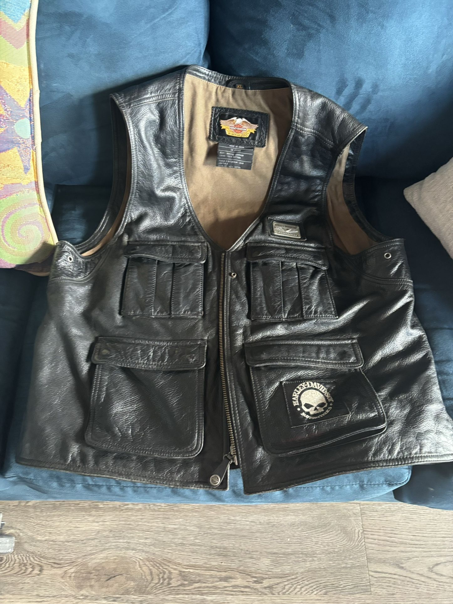 Harley Davidson Black Leather Motorcycle Vest Size XL