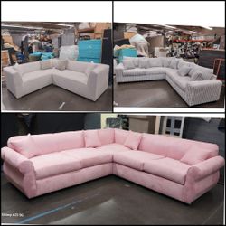 BRAND NEW 9x9ft SECTIONAL SOFA SET,  Pink Microfiber And  Cordoroy Light Grey FABRIC 