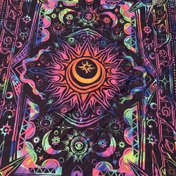 JANS.NO1 Wall Hanging Tapestry For Bedroom Hippie Burning Sun & Moon Mandala Bohemian Hippy Intricate Indian Tapestries Bedspread 