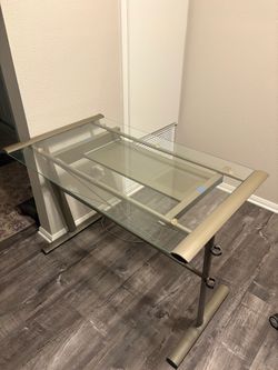 Glass Top Computer Desk with Keyboard Tray