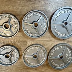 IVANKO’S FULL Olympic Set [ 5s And 2.5s Different Brand] Reconditioned Beautiful Vintage Cast Iron Weight Plates