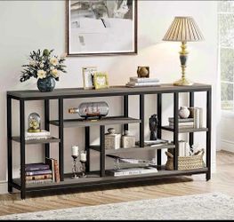 70.9 inch Extra Long Console Table Behind Couch with Storage Shelves, 3-Tier Modern Narrow Entryway Hallway Accent Table for Living Room, Grey