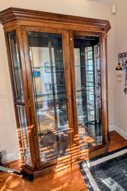 Large Wood and Glass Curio Display Cabinet