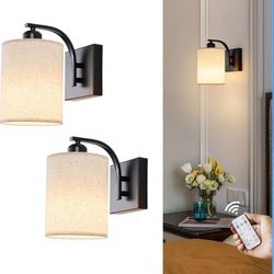Black Rechargeable Battery Operated Wall Sconces Set of 2 with Remote, Wireless Dimmable Battery Powered LED Wall Lights