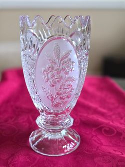 Antique Victorian Pressed Glass Celery Vase 10" Pedestal Floral c1900