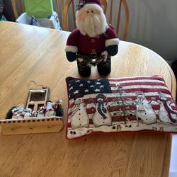 Holiday Items, Santa And Snowman Wall Hanging 