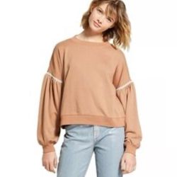 Mossimo Pullover Sweatshirt Long Puff Sleeves Beaded size medium women’s