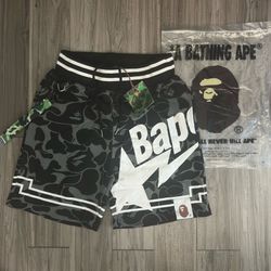 BAPE Black Camo Shorts W/ Keychain