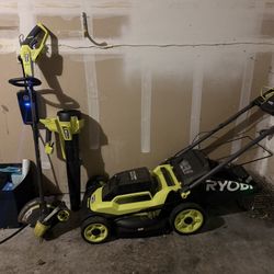 Ryobi 18V ONE+ Lawn Mower, Trimmer, Blower Bundle w/ Batteries & Chargers