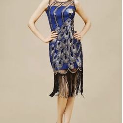 Roaring 20’s Gatsby Peacock Flapper Dress L