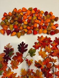 Artificial Fall Leaves and Chinese Lantern Pods Halloween Thanksgiving Decor