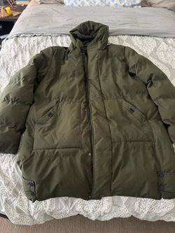 Olive Green Hooded Puffer Coat – Size L