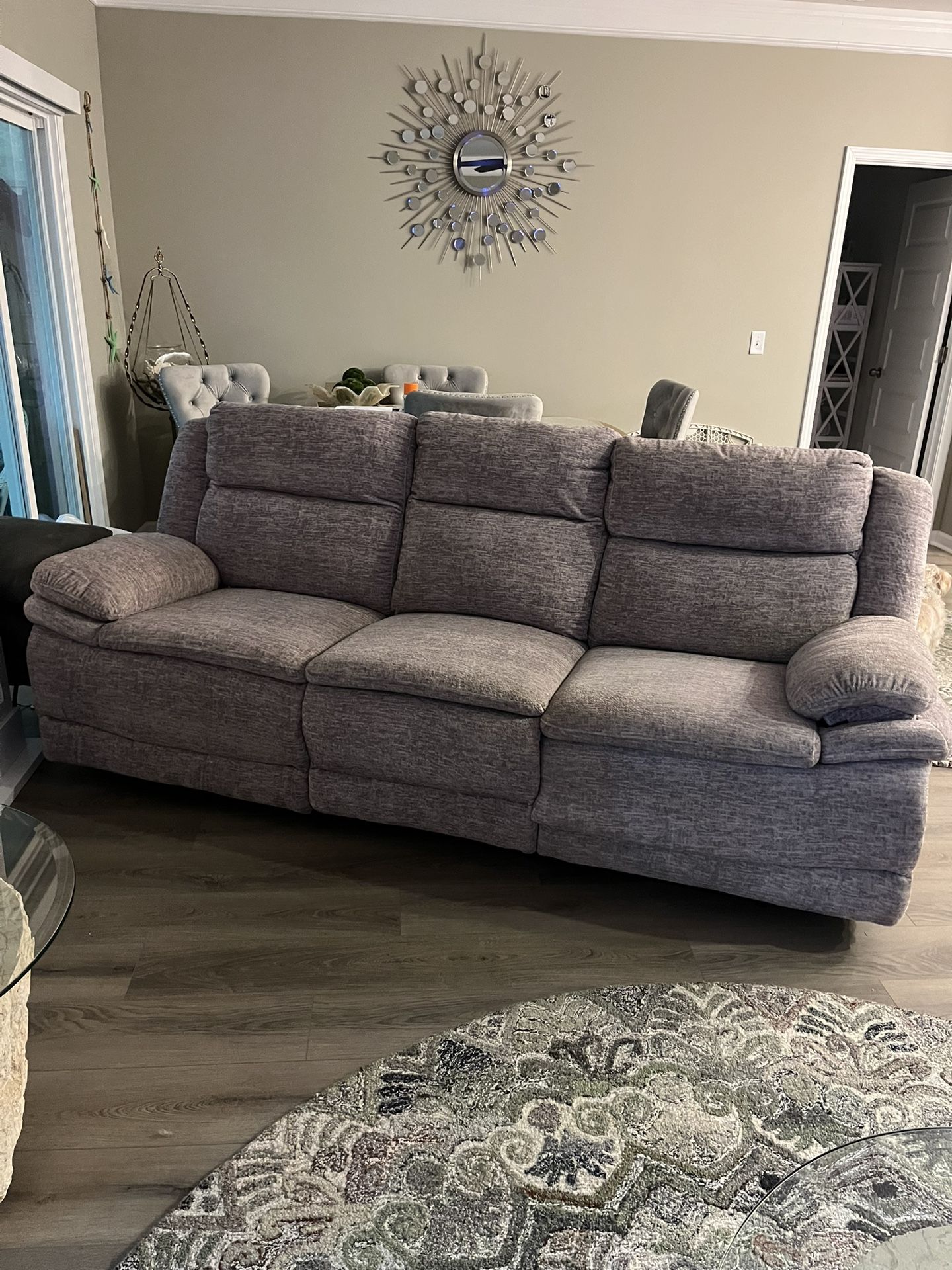 Electric Powered Reclining Couch In Light Grey and White Soft Fiber