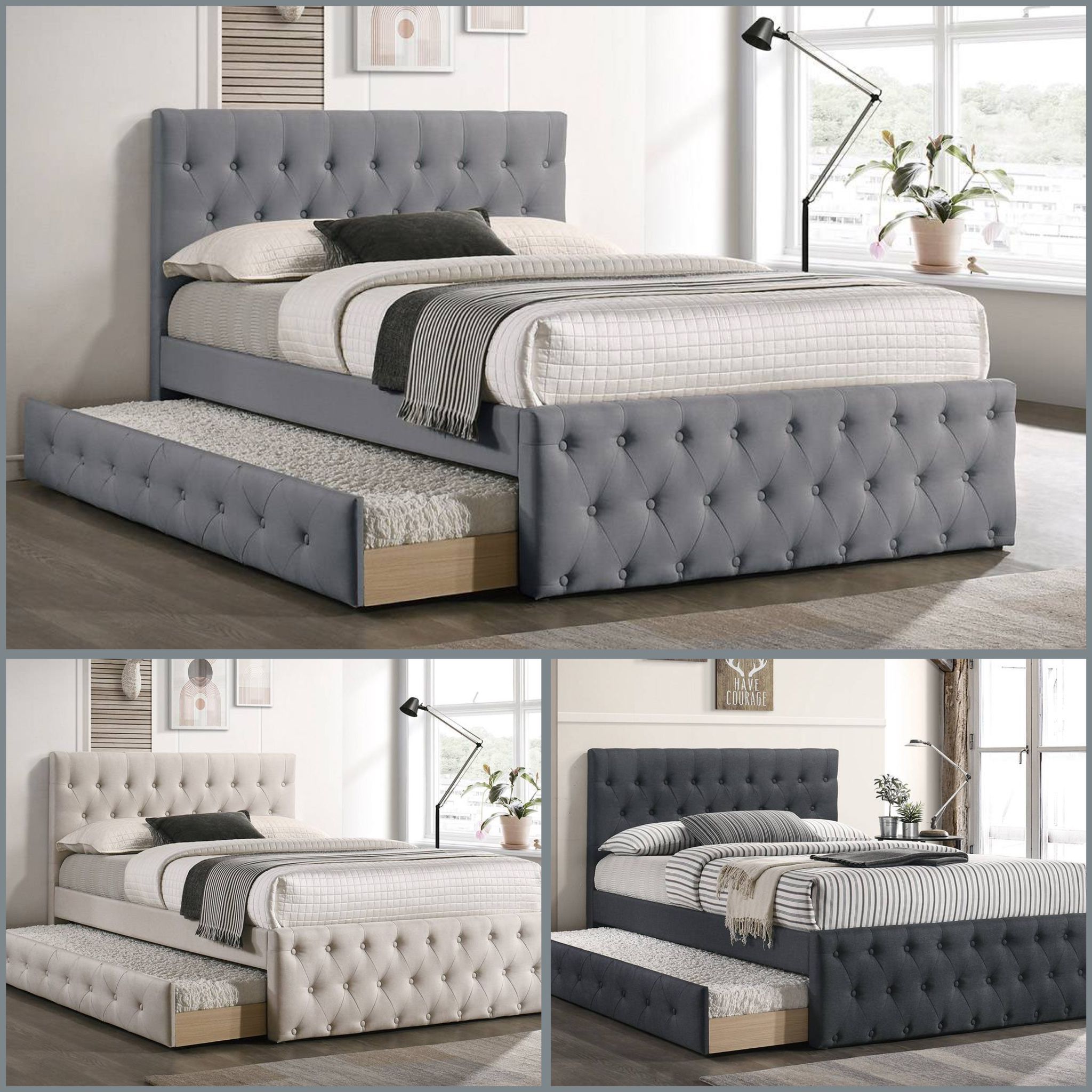 Full Twin Grey Frenchi Trundle Bed With Ortho Mattress Included