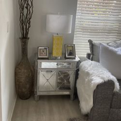 Silver Mirrored Bedside Cabinet with 1-Drawer & 2 Side Doors, Nightstand