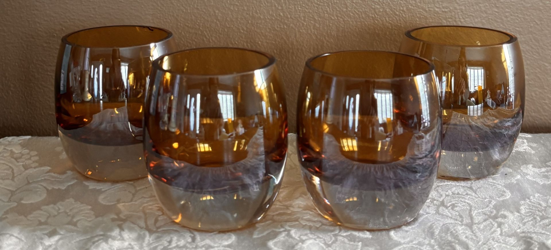 ✨ Set of 4 Mikasa Solaris Amber Glass Votive Candle Holders✨Read Full Description Below