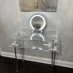 Acrylic Modern Vanity Desk / Clear Desk (Light up Mirror Seperate)