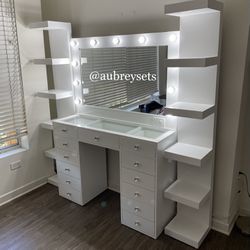 White Vanity Desk With Lack Shelf’s 