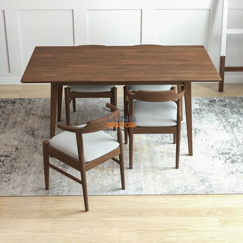 Adira Walnut Large Dining Set with 4 Zola Gray Chairs