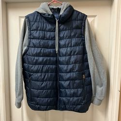 Cherokee Men's Large Lightweight Puffer Jacket with Fleece Hood & Sleeves