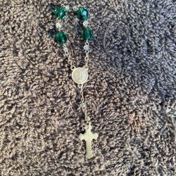 Vintage Mini Rosary With Green & Clear Beads