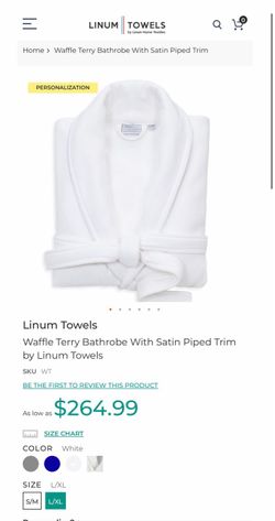 Linum Home Unisex Waffle Weave Terry 100% Turkish Cotton Bathrobe