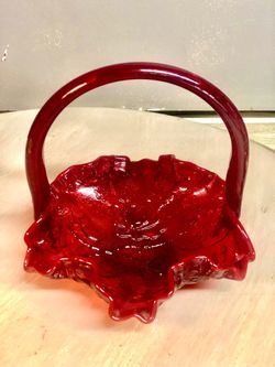 Fenton Ruby Red Rose Art Glass Basket 